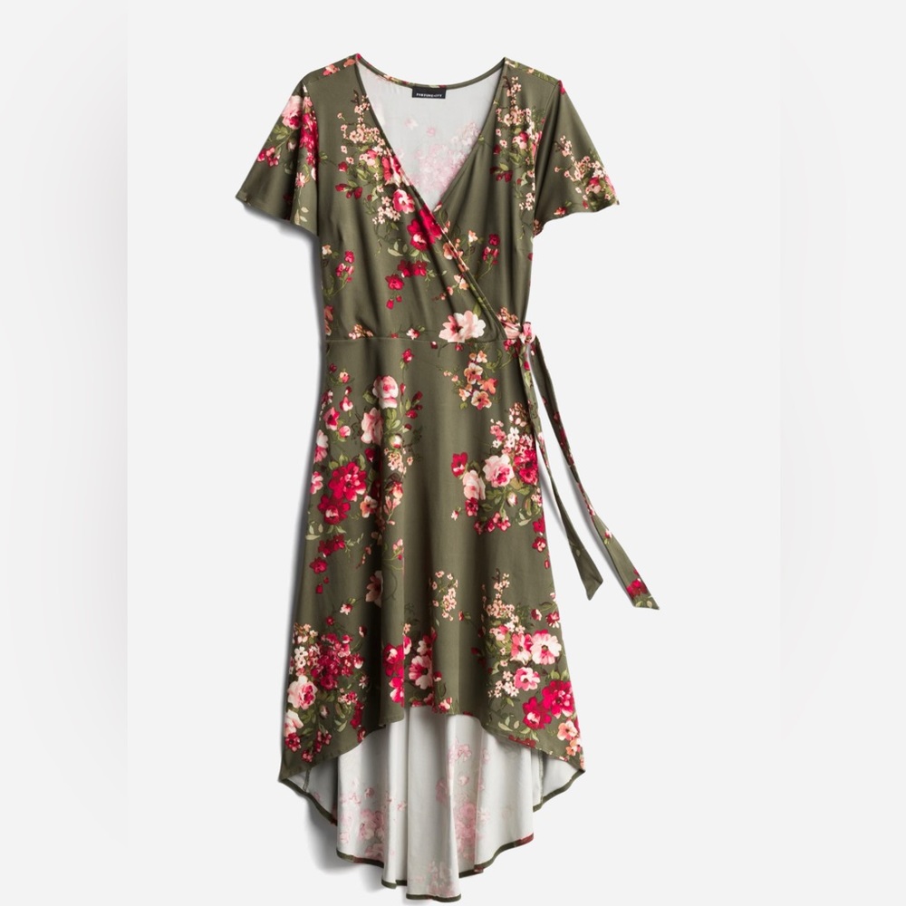 Faux Wrap Brushed Knit Hi Lo Maxi Dress 2X